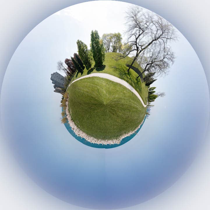 Wee planet formed from Photoshopped panoramas in Chicago.