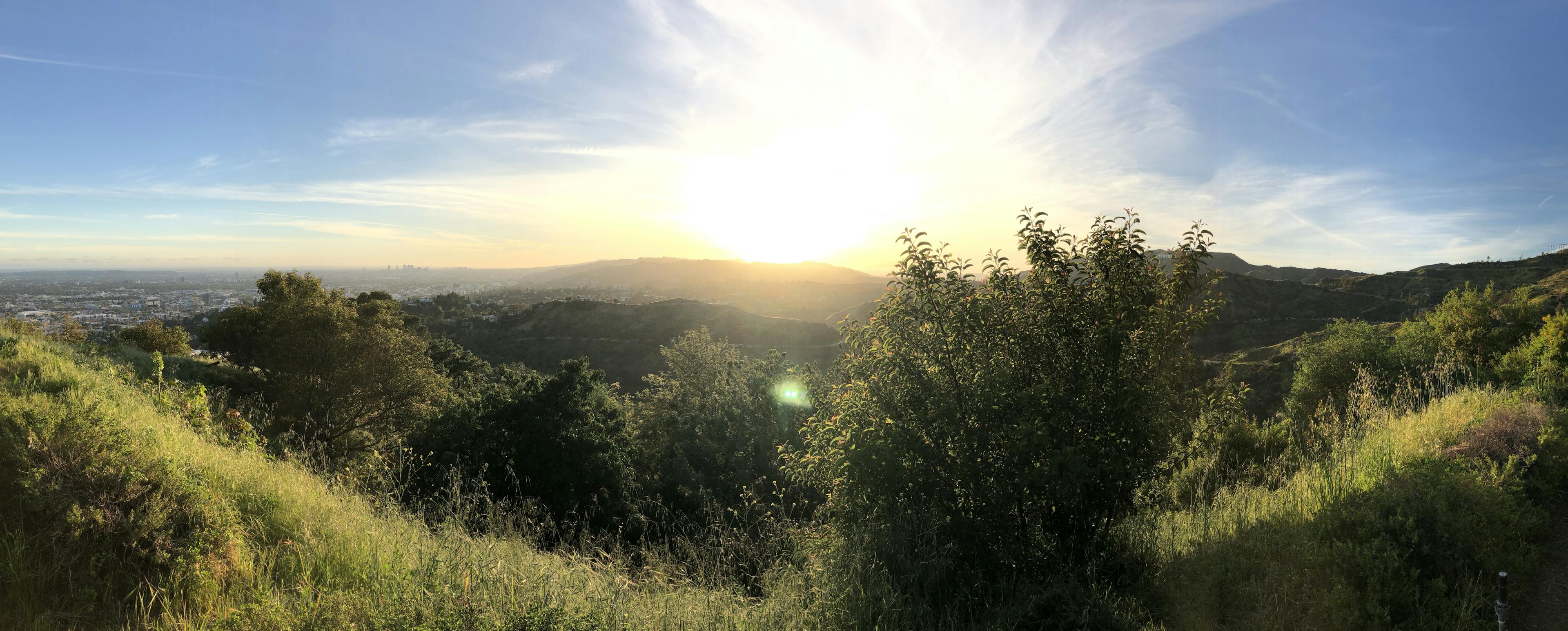 Sunny panorama of Hollywood landscape from the perspective of the Griffith Observatory.