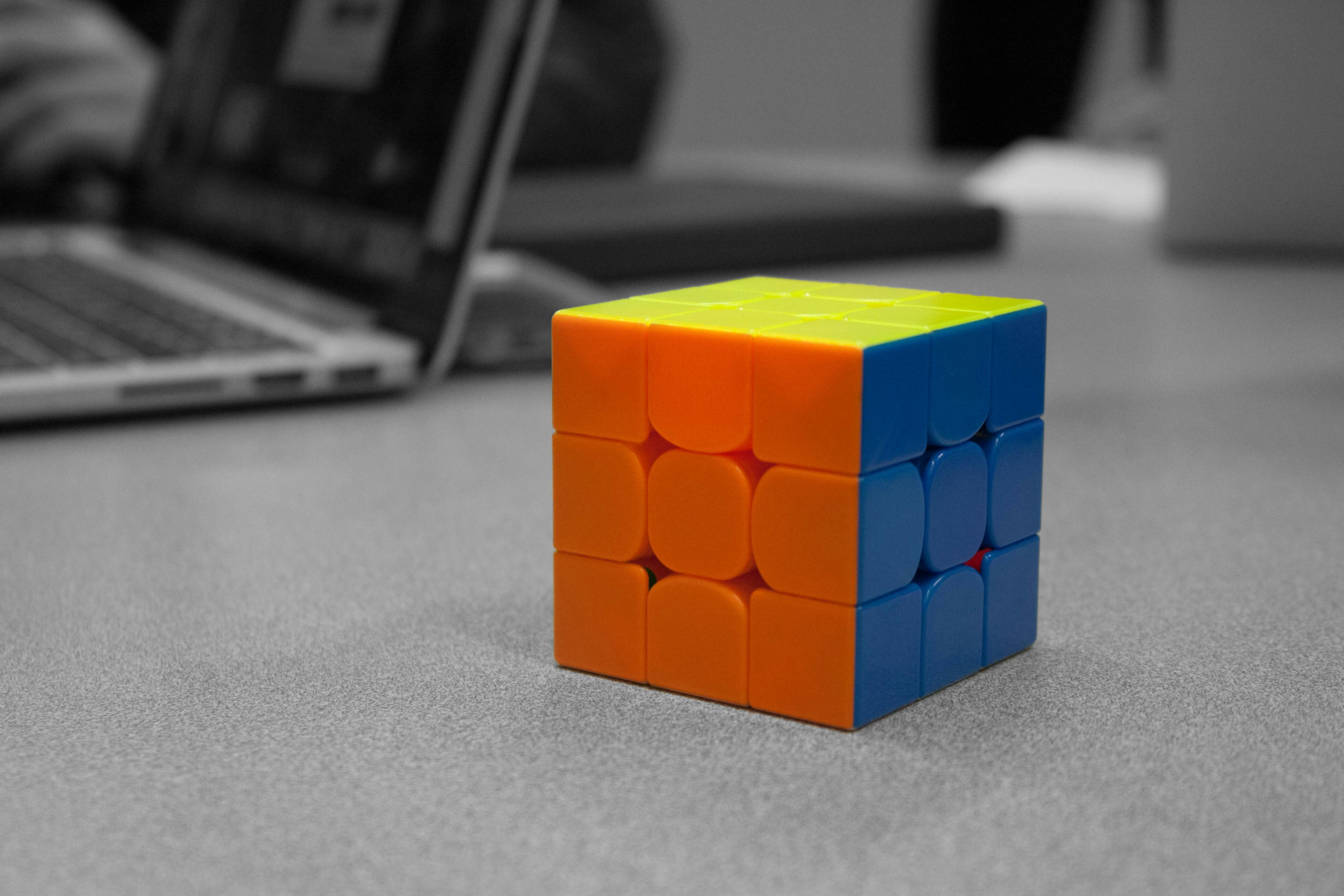 Selective color image of a speedcube.